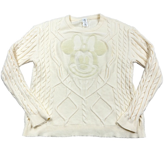 Disney Sweaters - Disney Sweater Women XXL 2XL Cream Cable Knit Textured Minnie Mouse Crewneck